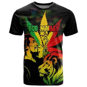 Afro Jamaica Legend Bob T shirt Lion With Cannabis Leaf Pattern LT14