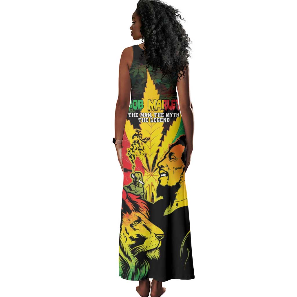 Afro Jamaica Legend Bob Tank Maxi Dress Lion Cannabis Leaf Pattern - African Pride