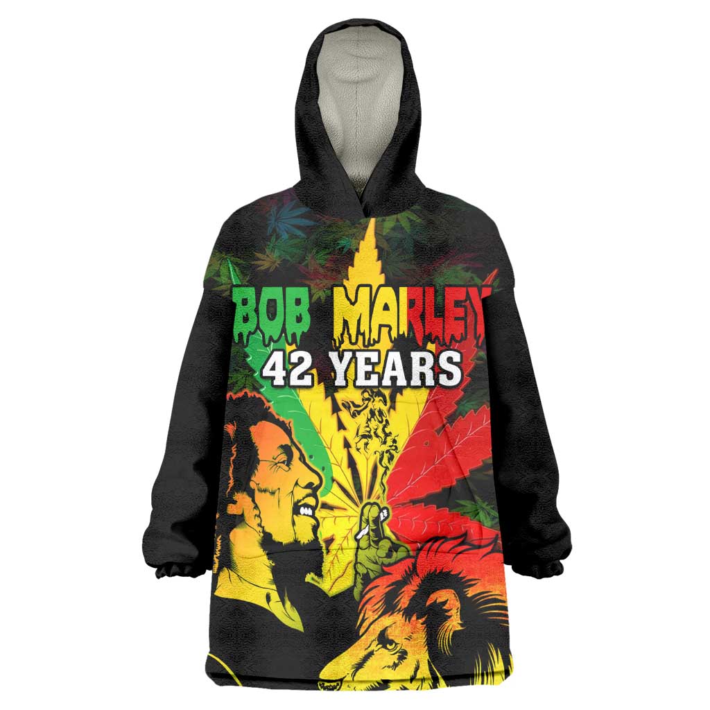 Afro Jamaica Legend Bob Wearable Blanket Hoodie Lion With Cannabis Leaf Pattern