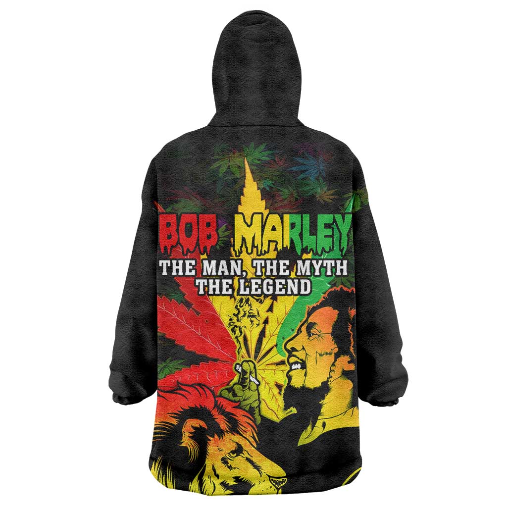 Afro Jamaica Legend Bob Wearable Blanket Hoodie Lion With Cannabis Leaf Pattern