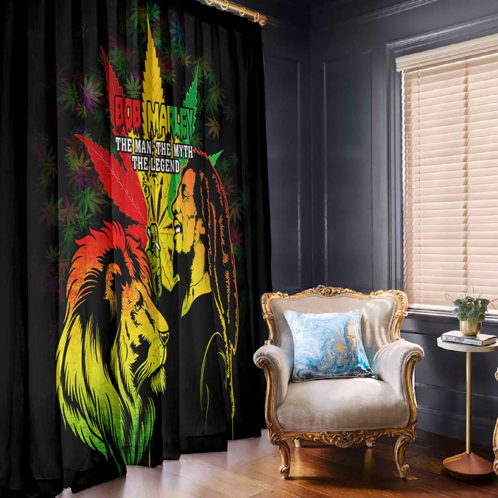 Afro Jamaica Legend Bob Window Curtain Lion With Cannabis Leaf Pattern LT14