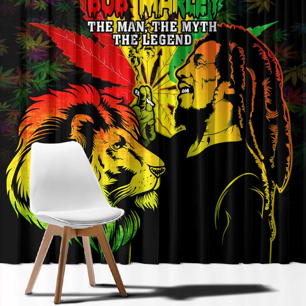 Afro Jamaica Legend Bob Window Curtain Lion With Cannabis Leaf Pattern LT14