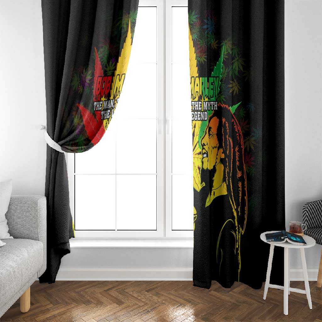 Afro Jamaica Legend Bob Window Curtain Lion With Cannabis Leaf Pattern LT14