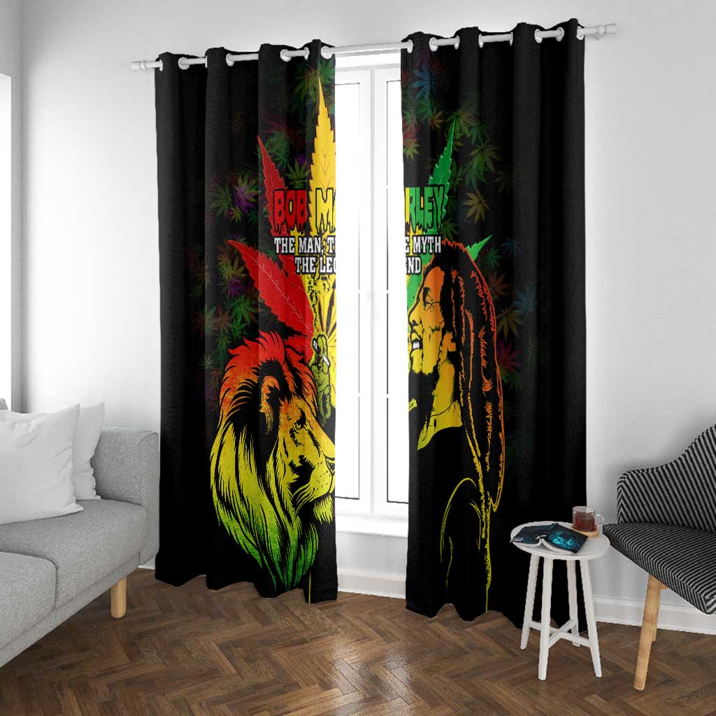Afro Jamaica Legend Bob Window Curtain Lion With Cannabis Leaf Pattern LT14