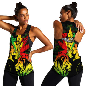 Afro Jamaica Legend Bob Women Racerback Tank Lion With Cannabis Leaf Pattern LT14
