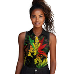 Afro Jamaica Legend Bob Women Sleeveless Polo Shirt Lion With Cannabis Leaf Pattern LT14