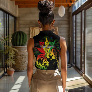 Afro Jamaica Legend Bob Women Sleeveless Polo Shirt Lion With Cannabis Leaf Pattern LT14