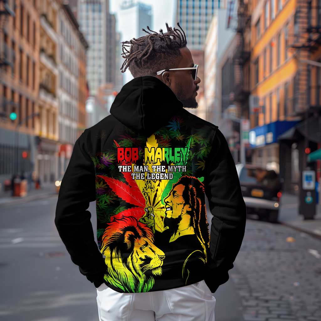 Afro Jamaica Legend Bob Zip Hoodie Lion With Cannabis Leaf Pattern LT14