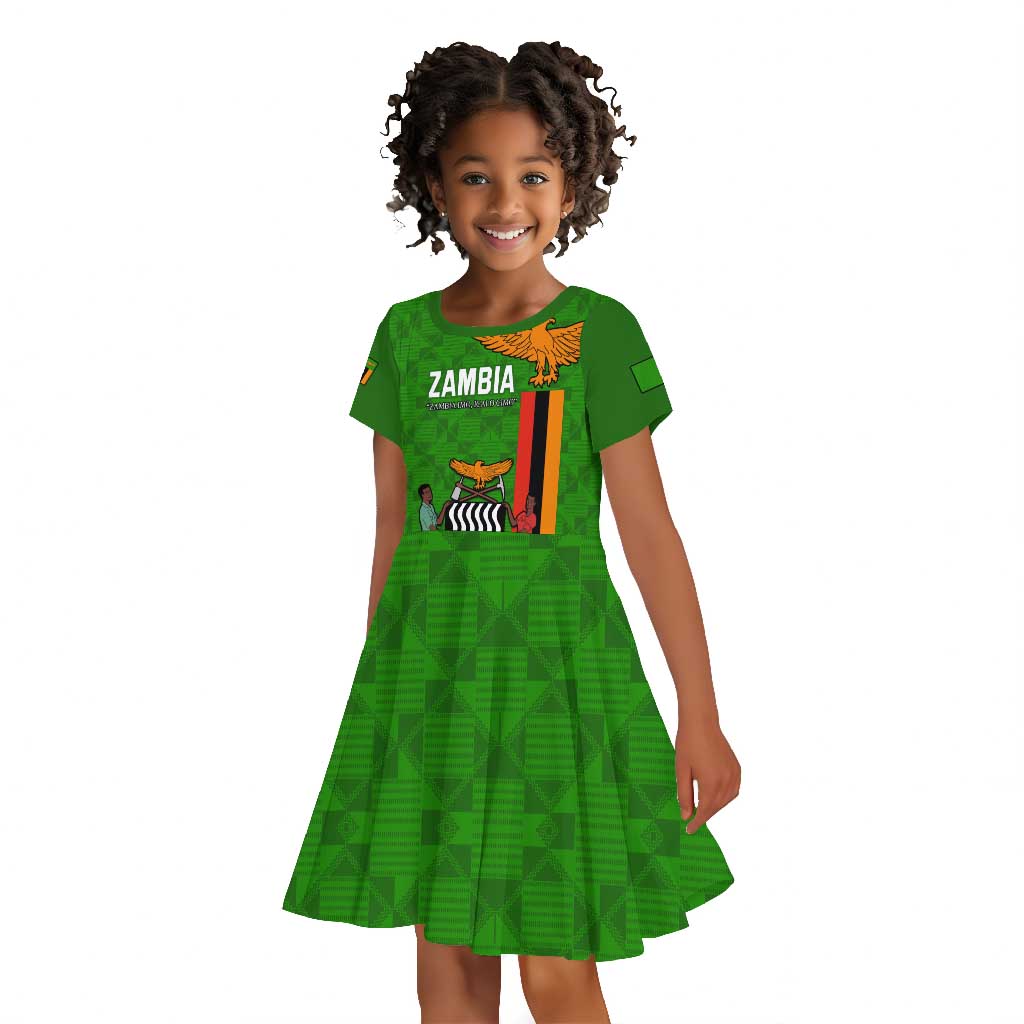 Personalised Zambia Independence Day Kid Short Sleeve Dress Kente Pattern