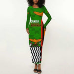 Personalised Zambia Independence Day Long Sleeve Bodycon Dress Kente Pattern LT14