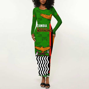Personalised Zambia Independence Day Long Sleeve Bodycon Dress Kente Pattern LT14