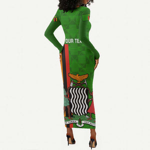 Personalised Zambia Independence Day Long Sleeve Bodycon Dress Kente Pattern LT14