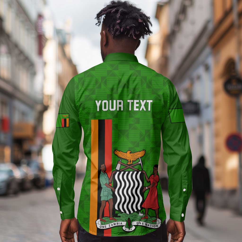 Personalised Zambia Independence Day Long Sleeve Button Shirt Kente Pattern