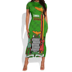 Personalised Zambia Independence Day Short Sleeve Bodycon Dress Kente Pattern LT14