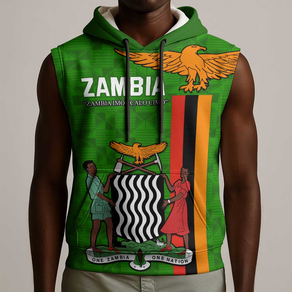 Personalised Zambia Independence Day Sleeveless Hoodie Kente Pattern - African Pride