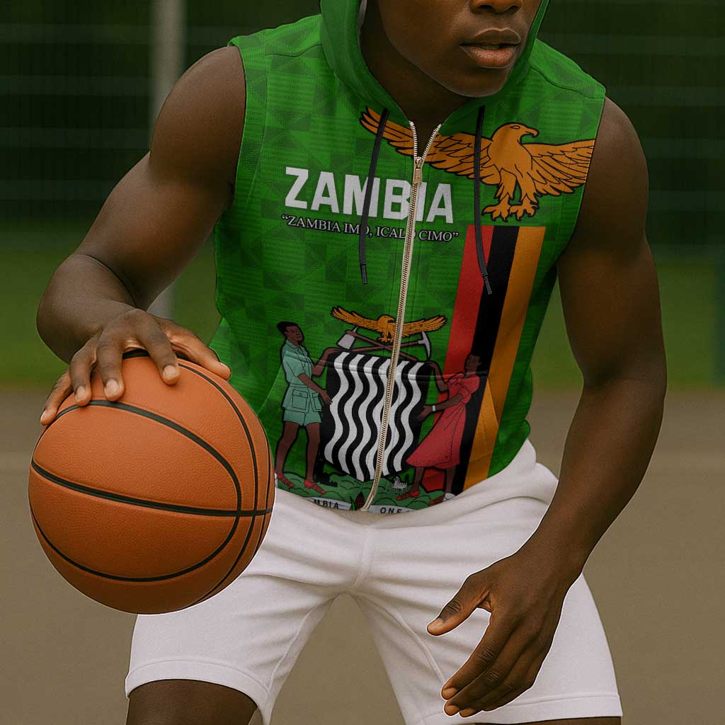 Personalised Zambia Independence Day Sleeveless Zip Hoodie Kente Pattern - African Pride