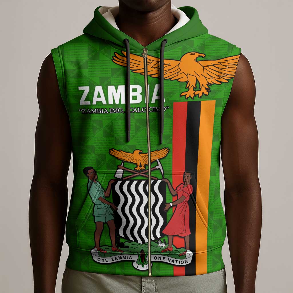 Personalised Zambia Independence Day Sleeveless Zip Hoodie Kente Pattern - African Pride