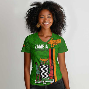 Personalised Zambia Independence Day Women V-Neck T-Shirt Kente Pattern