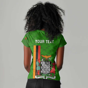Personalised Zambia Independence Day Women V-Neck T-Shirt Kente Pattern