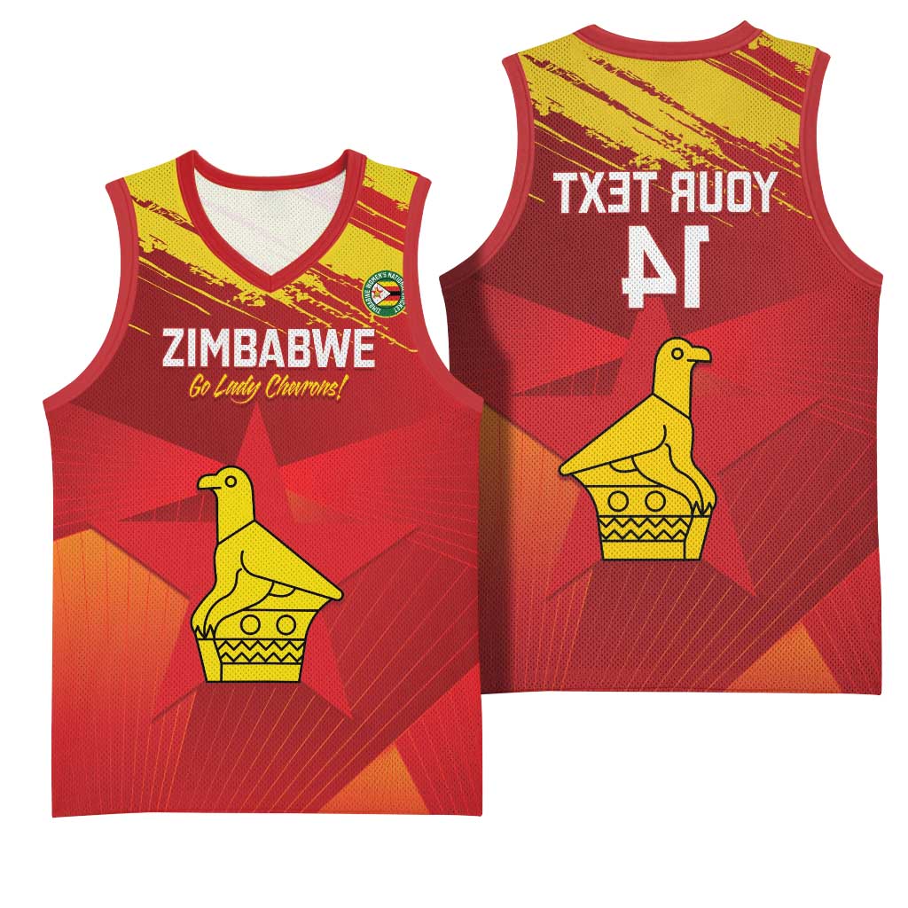 Custom Zimbabwe Cricket Basketball Jersey Go Lady Chevrons Grunge Style - African Pride