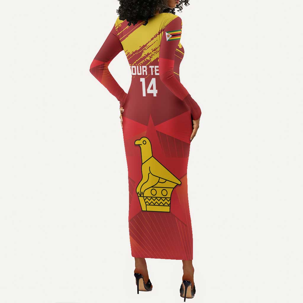Custom Zimbabwe Cricket Long Sleeve Bodycon Dress Go Lady Chevrons Grunge Style LT14