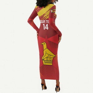 Custom Zimbabwe Cricket Long Sleeve Bodycon Dress Go Lady Chevrons Grunge Style LT14