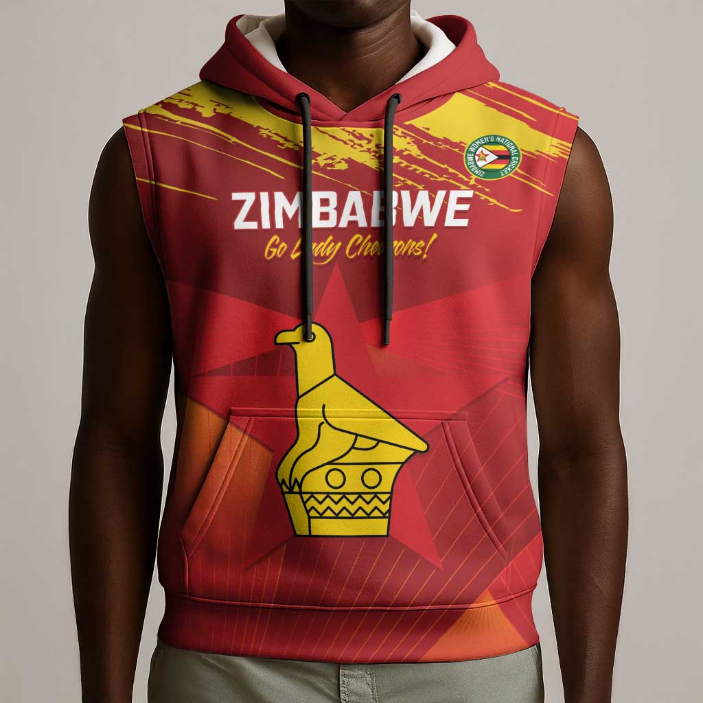 Custom Zimbabwe Cricket Sleeveless Hoodie Go Lady Chevrons Grunge Style - African Pride