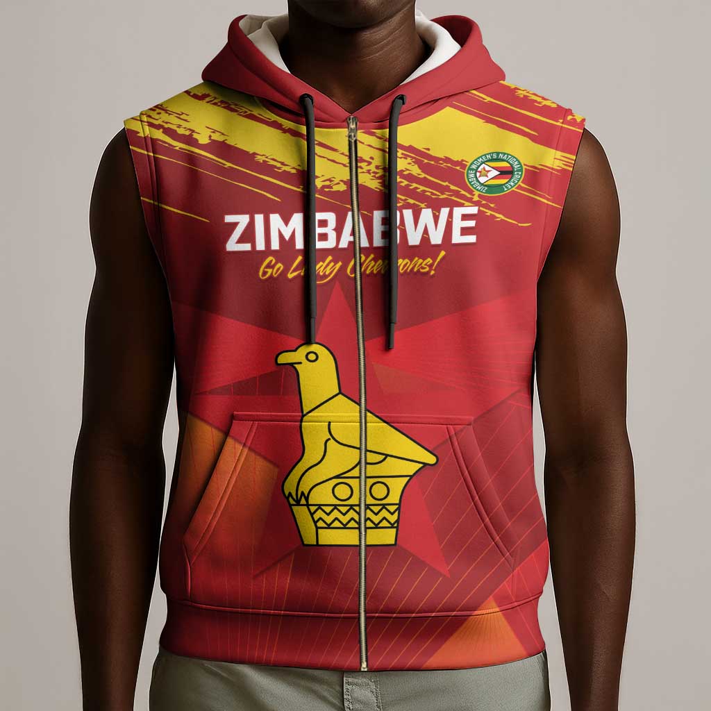 Custom Zimbabwe Cricket Sleeveless Zip Hoodie Go Lady Chevrons Grunge Style - African Pride