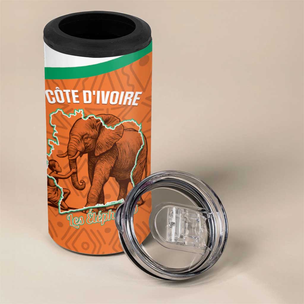 Custom Ivory Coast Football 4 in 1 Can Cooler Tumbler 2026 Cote d'Ivoire Les Elephants Orange Version - African Pride