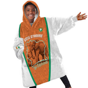 Custom Ivory Coast Football Kid Wearable Blanket Hoodie 2026 Cote d'Ivoire Les Elephants Orange Version - African Pride