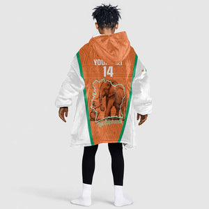Custom Ivory Coast Football Kid Wearable Blanket Hoodie 2026 Cote d'Ivoire Les Elephants Orange Version - African Pride