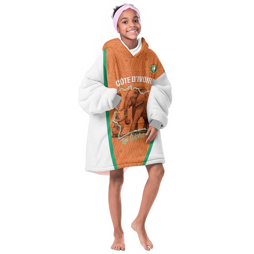 Custom Ivory Coast Football Kid Wearable Blanket Hoodie 2026 Cote d'Ivoire Les Elephants Orange Version - African Pride