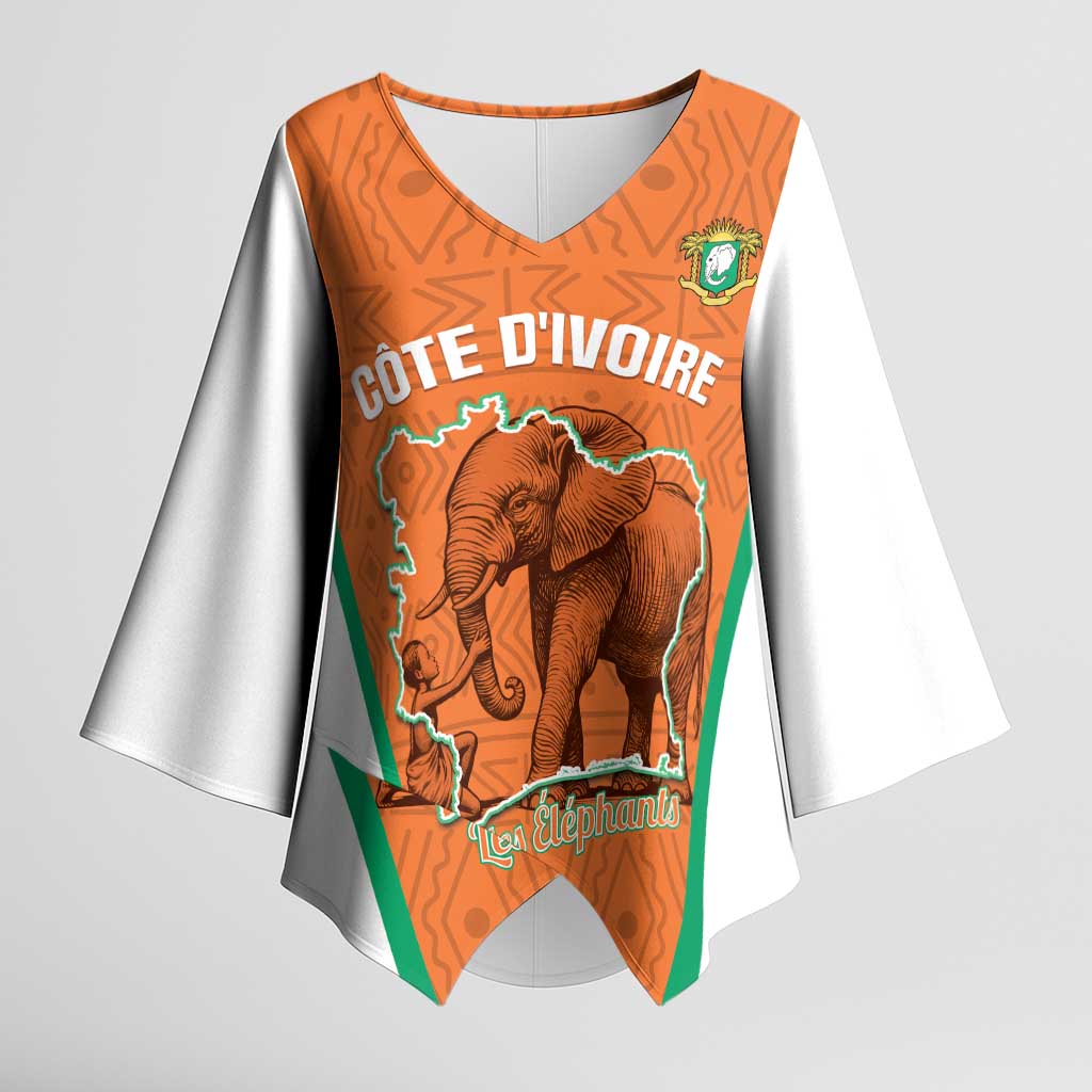 Custom Ivory Coast Football Kimono Sleeve Blouse 2026 Cote d'Ivoire Les Elephants Orange Version - African Pride