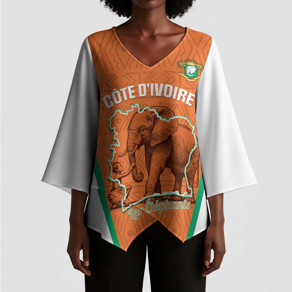 Custom Ivory Coast Football Kimono Sleeve Blouse 2026 Cote d'Ivoire Les Elephants Orange Version - African Pride