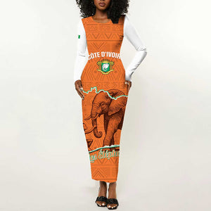 Custom Ivory Coast Football Long Sleeve Bodycon Dress 2026 Cote d'Ivoire Les Elephants Orange Version - African Pride