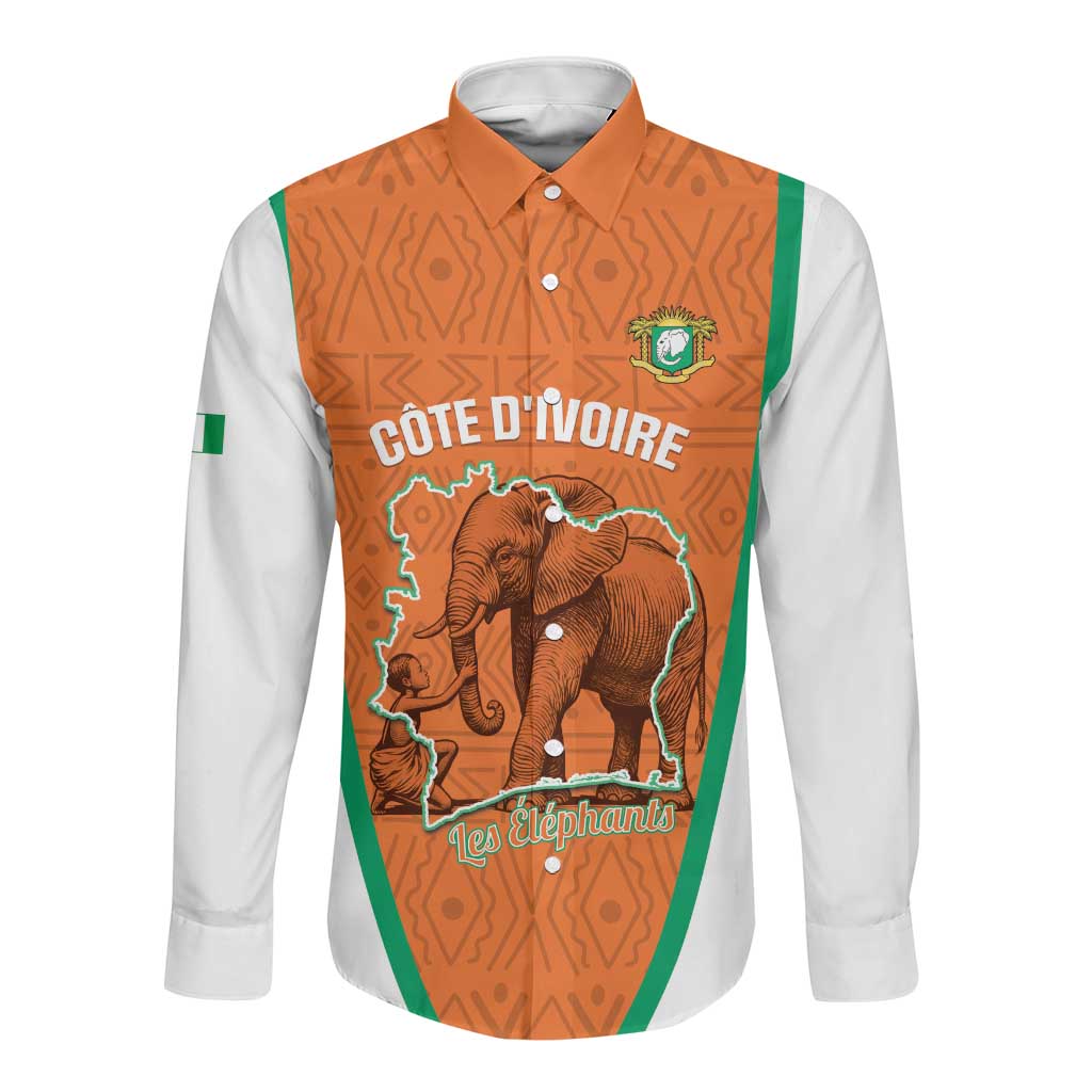 Custom Ivory Coast Football Long Sleeve Button Shirt 2026 Cote d'Ivoire Les Elephants Orange Version - African Pride
