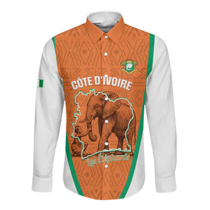 Custom Ivory Coast Football Long Sleeve Button Shirt 2026 Cote d'Ivoire Les Elephants Orange Version - African Pride