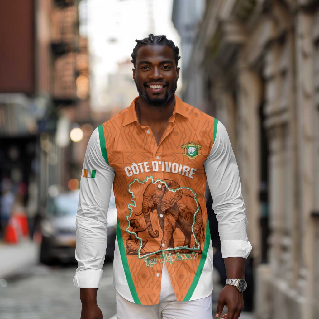 Custom Ivory Coast Football Long Sleeve Button Shirt 2026 Cote d'Ivoire Les Elephants Orange Version - African Pride