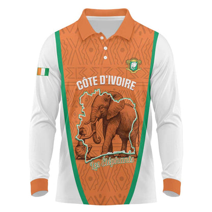 Custom Ivory Coast Football Long Sleeve Polo Shirt 2026 Cote d'Ivoire Les Elephants Orange Version - African Pride