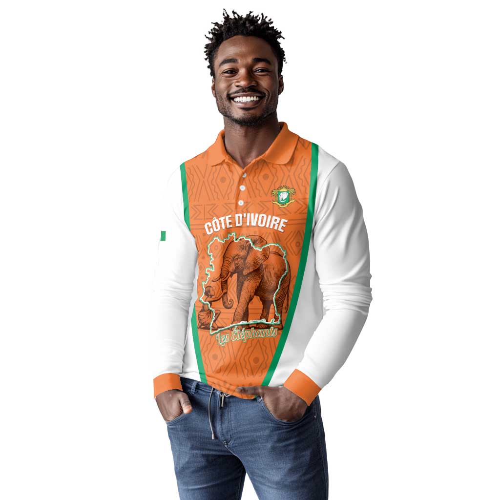 Custom Ivory Coast Football Long Sleeve Polo Shirt 2026 Cote d'Ivoire Les Elephants Orange Version - African Pride