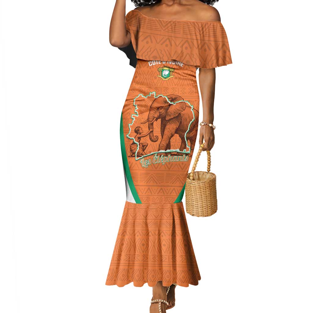 Custom Ivory Coast Football Mermaid Dress 2026 Cote d'Ivoire Les Elephants Orange Version - African Pride