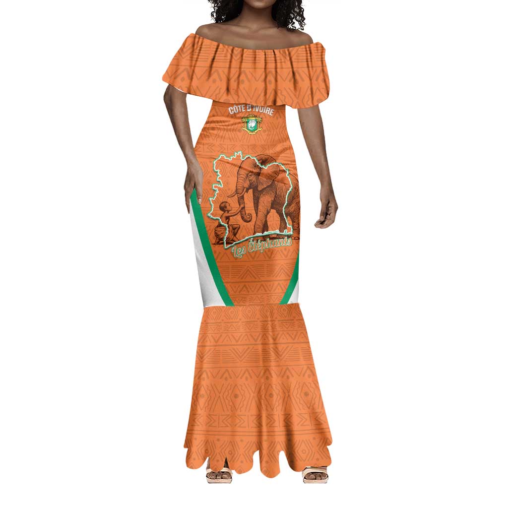 Custom Ivory Coast Football Mermaid Dress 2026 Cote d'Ivoire Les Elephants Orange Version - African Pride