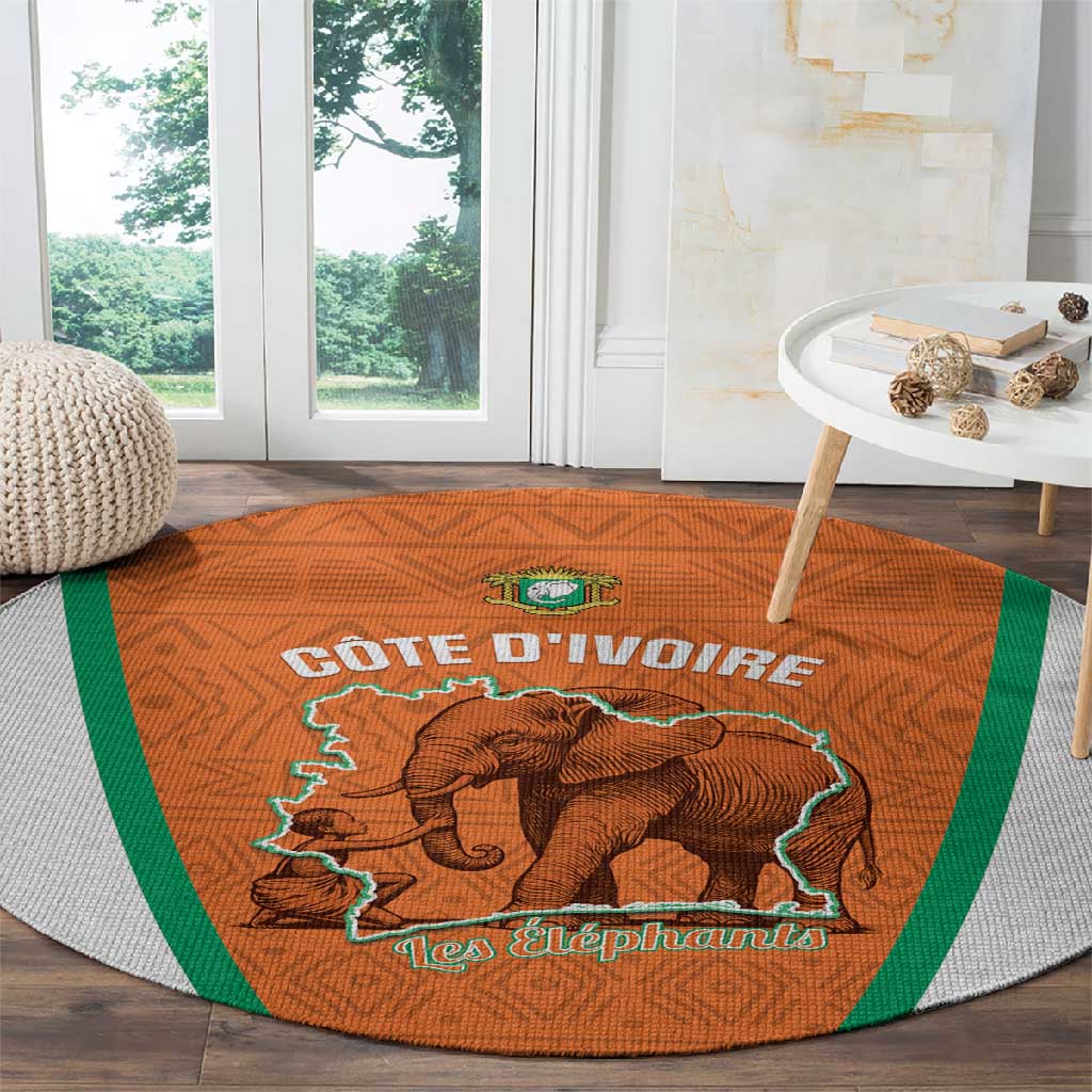 Ivory Coast Football Round Carpet 2026 Cote d'Ivoire Les Elephants Orange Version - African Pride