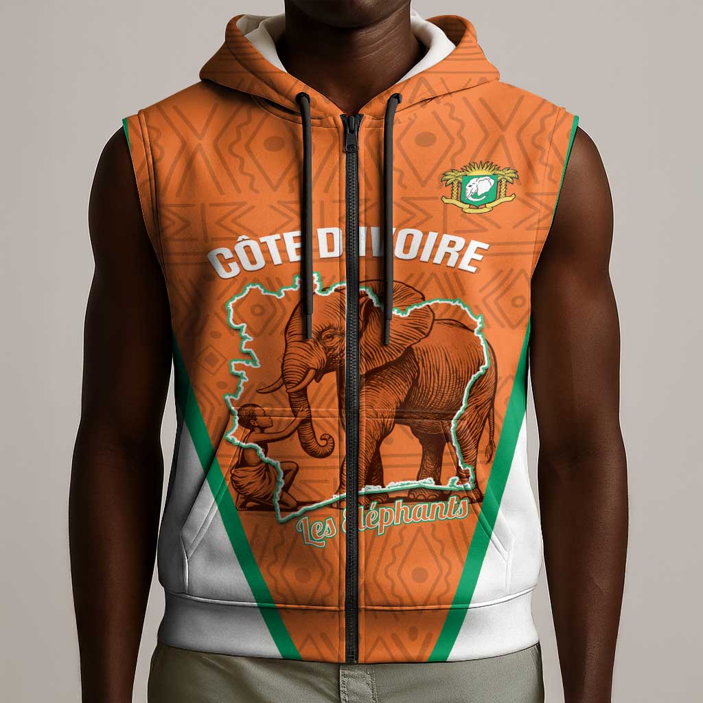 Custom Ivory Coast Football Sleeveless Zip Hoodie 2026 Cote d'Ivoire Les Elephants Orange Version - African Pride