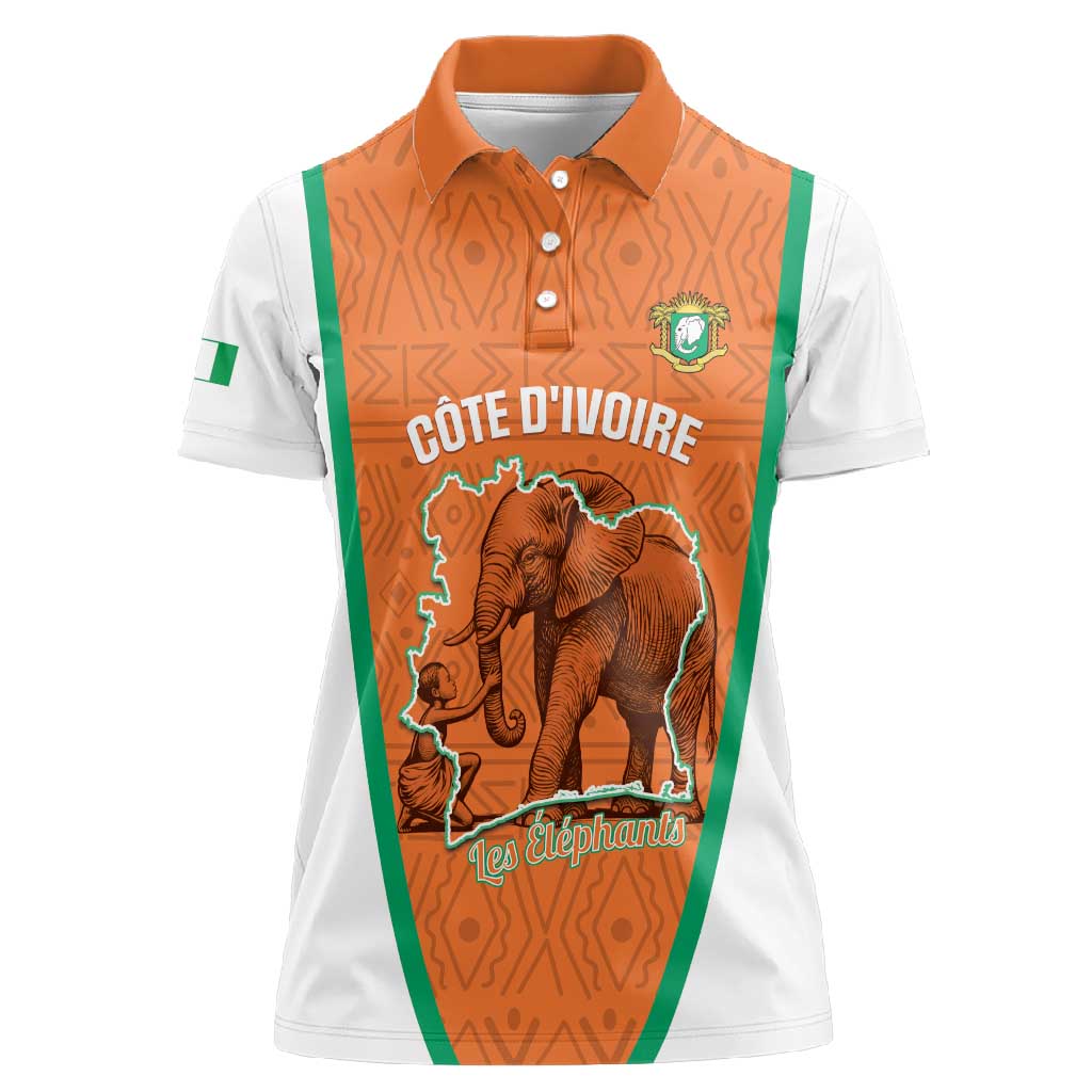 Custom Ivory Coast Football Women Polo Shirt 2026 Cote d'Ivoire Les Elephants Orange Version LT14