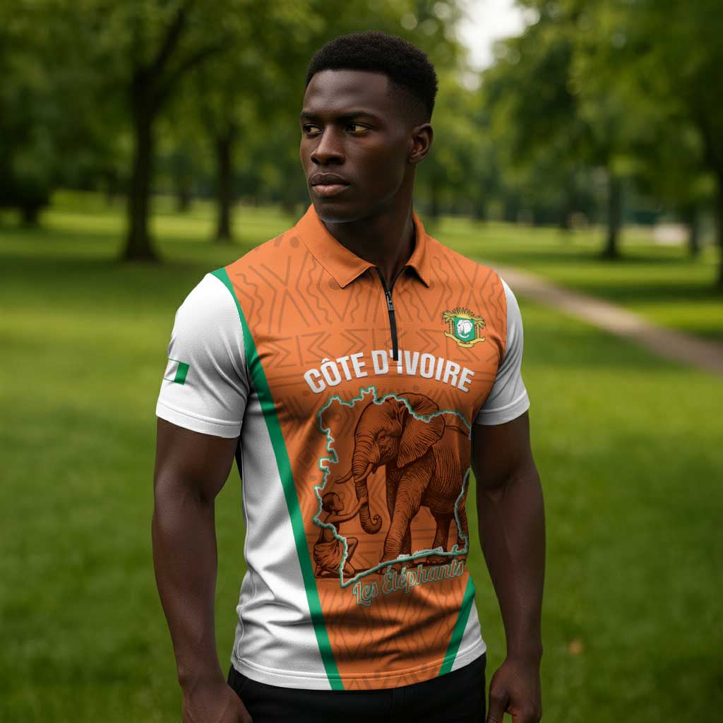 Custom Ivory Coast Football Zipper Polo Shirt 2026 Cote d'Ivoire Les Elephants Orange Version - African Pride