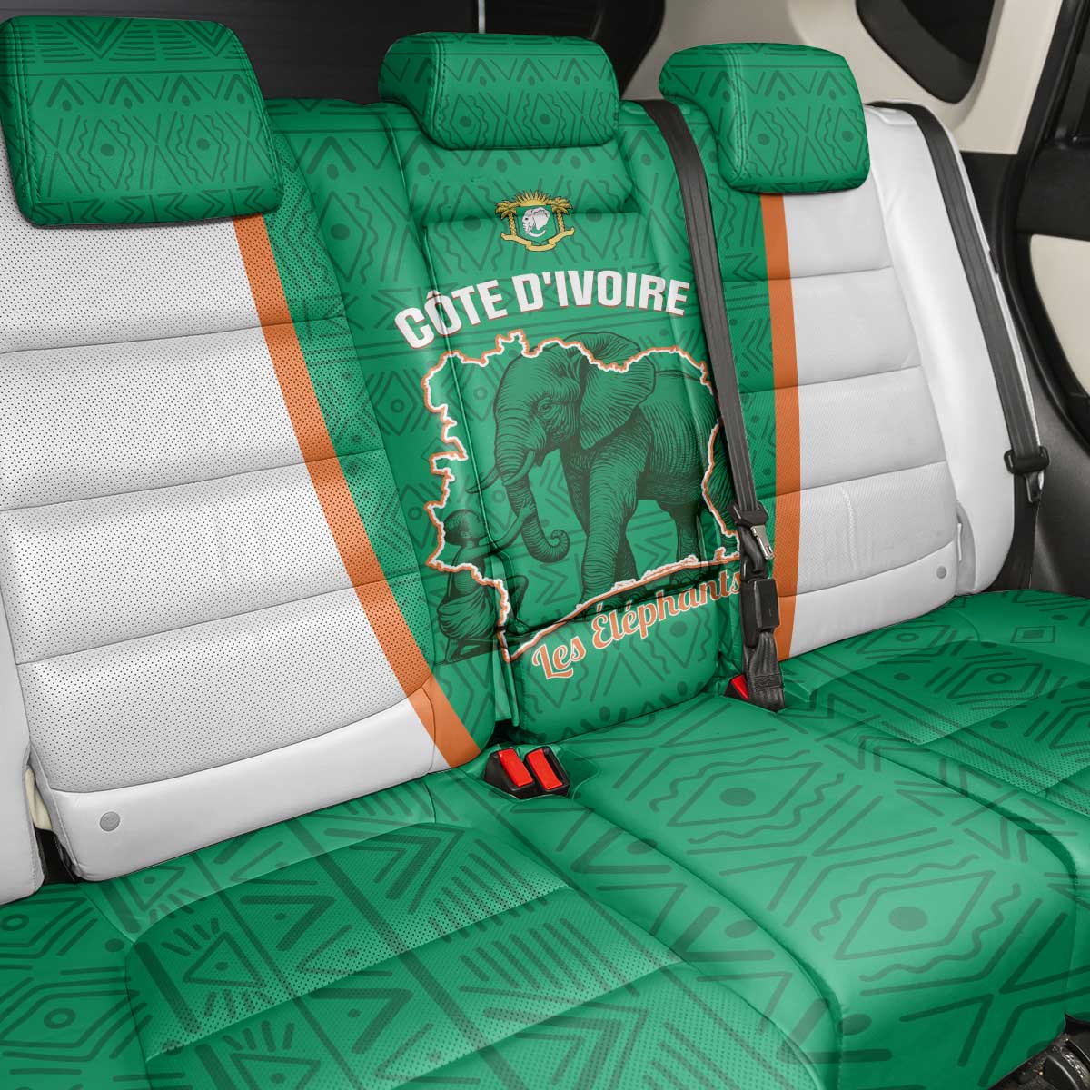 Ivory Coast Football Back Car Seat Cover 2026 Cote d'Ivoire Les Elephants Green Version - African Pride