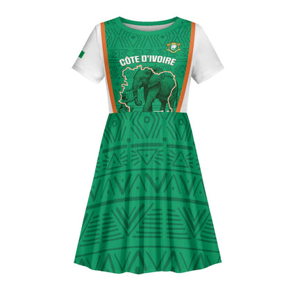 Custom Ivory Coast Football Kid Short Sleeve Dress 2026 Cote d'Ivoire Les Elephants Green Version LT14