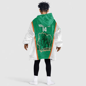 Custom Ivory Coast Football Kid Wearable Blanket Hoodie 2026 Cote d'Ivoire Les Elephants Green Version - African Pride