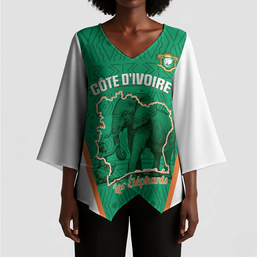 Custom Ivory Coast Football Kimono Sleeve Blouse 2026 Cote d'Ivoire Les Elephants Green Version - African Pride